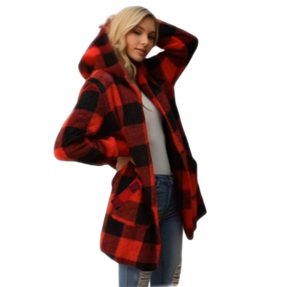 Womens Red Buffalo Plaid Hooded Full Zip Jacket Sz SML Jack BB Dakota